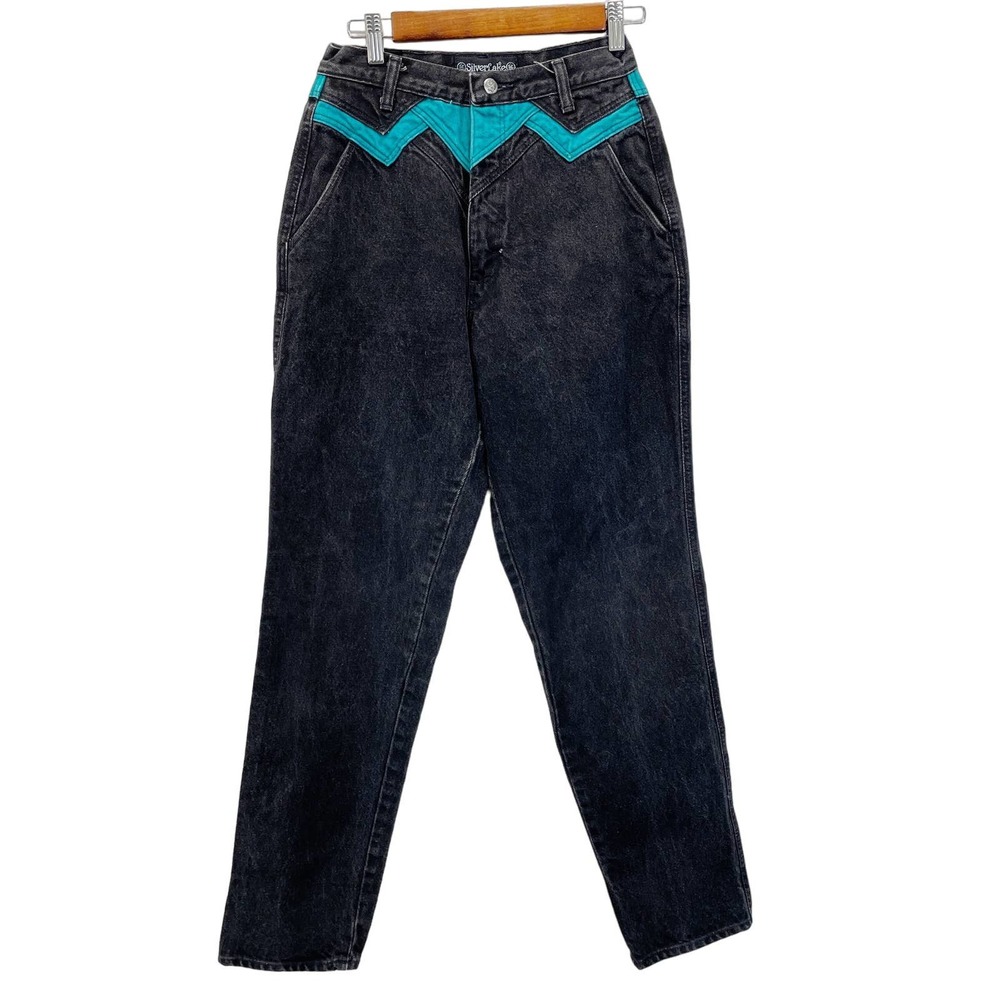 Vintage Wrangler Silverlake Womens 11/12 Jeans Black Teal Western High Rise RARE